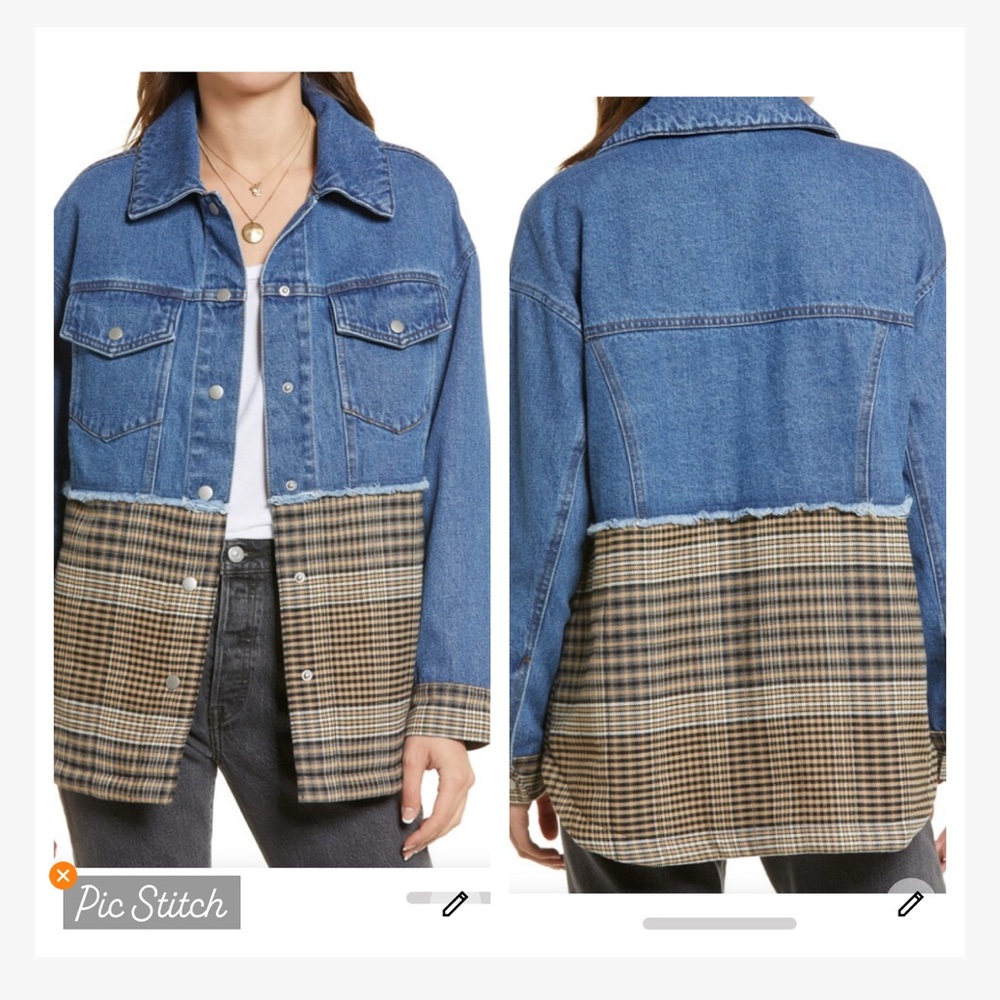 Treasure & Bond Mixed Media Plaid and Denim Jacket